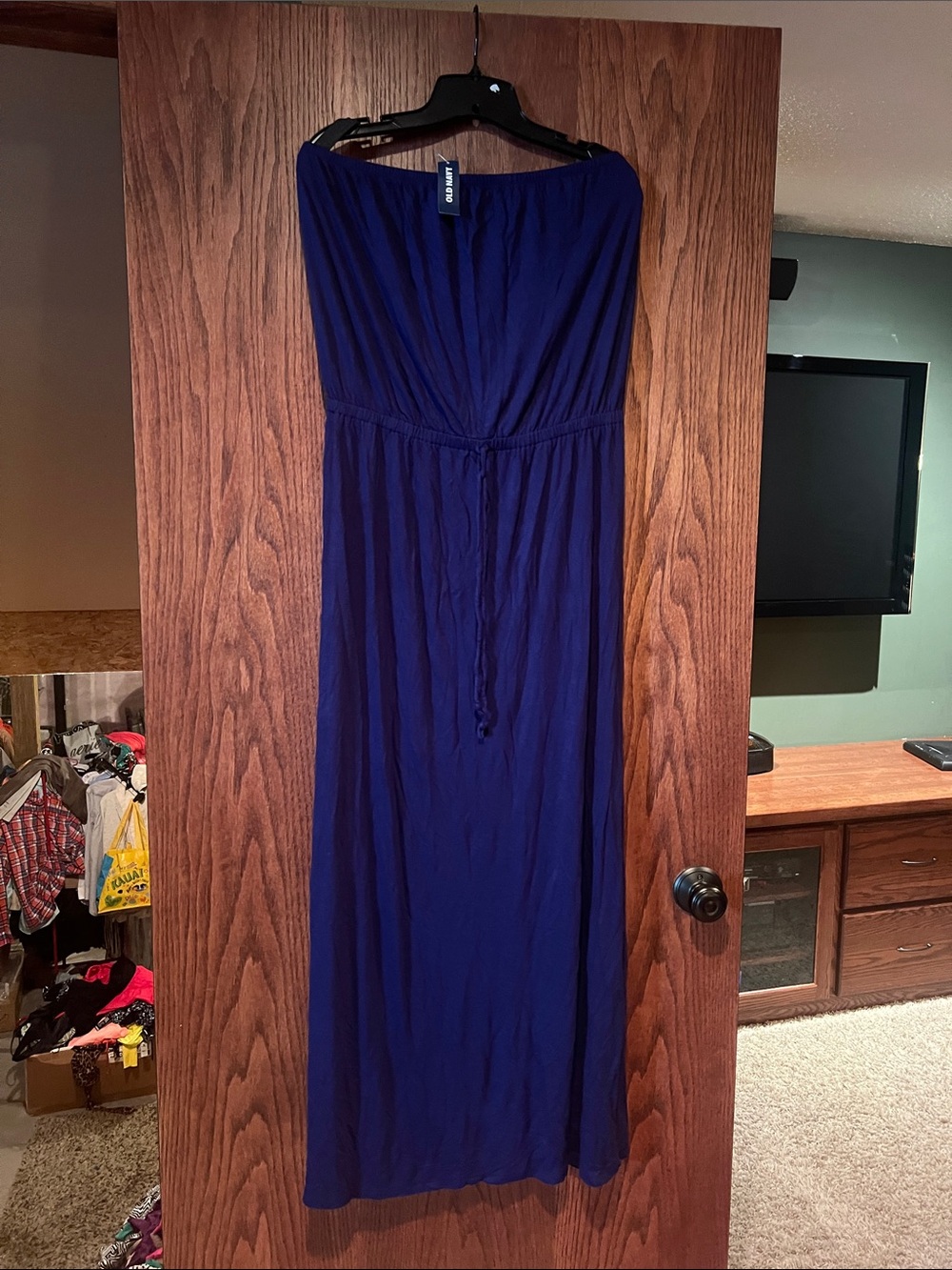 Strapless Royal Blue Maxi Dress with Drawstring Waist